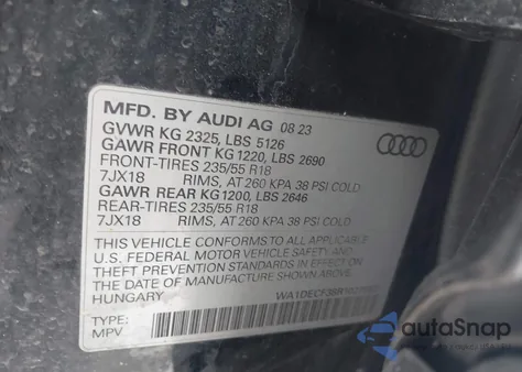 2024 Audi Q3 Premium 45 Tfsi S Line Quattro Tiptronic из США, поврежденный, VIN WA1DECF38R1027082